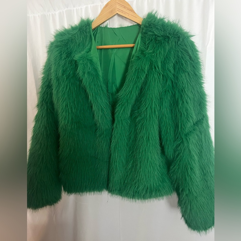 NWT Vibrant Green Faux Fur Coat